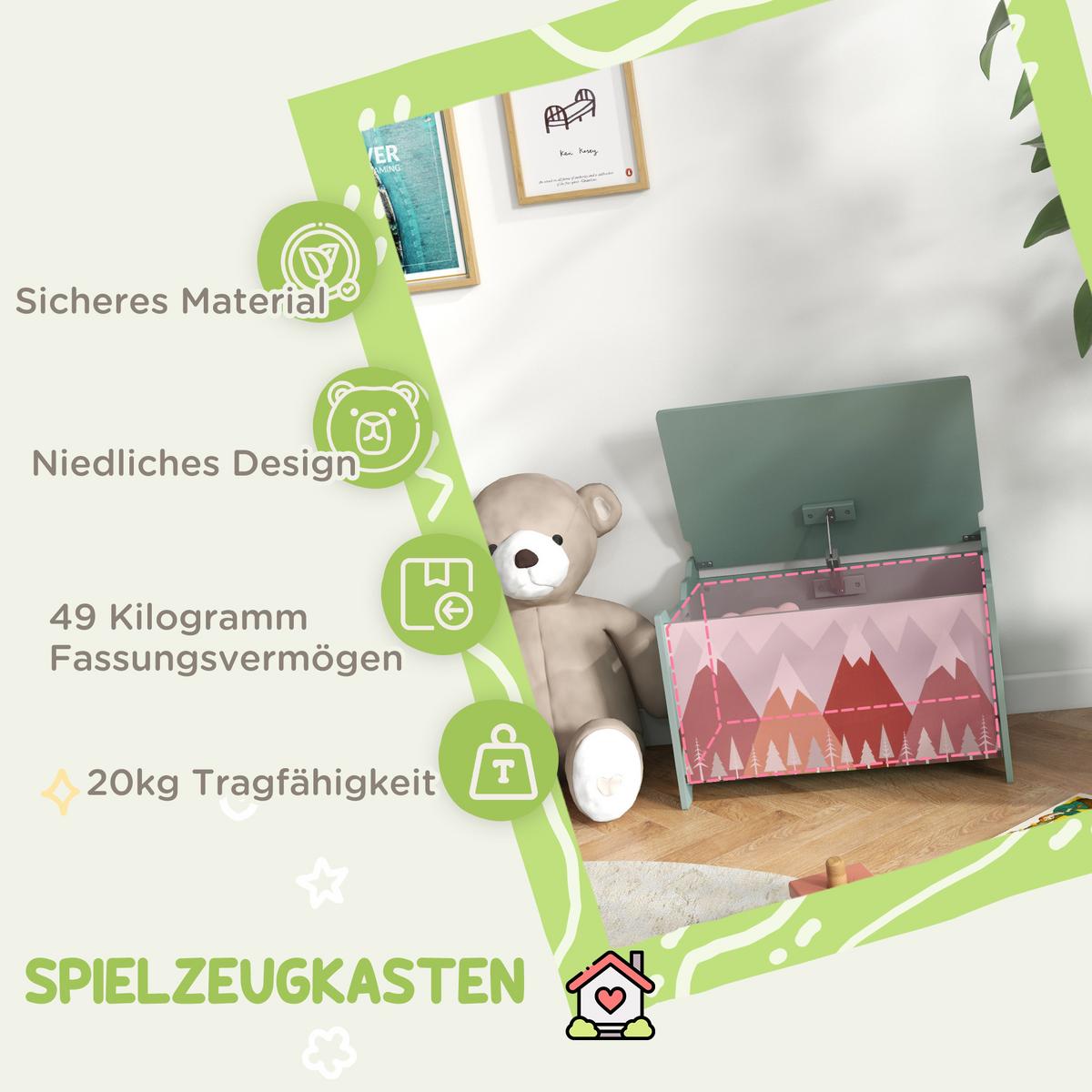 KINDERSITZBANK mit Stauraum Spielzeugkiste mit Deckel niedlichem Tierdesign Grün - Grün, Holzwerkstoff (37/60cm) - ZONEKIZ