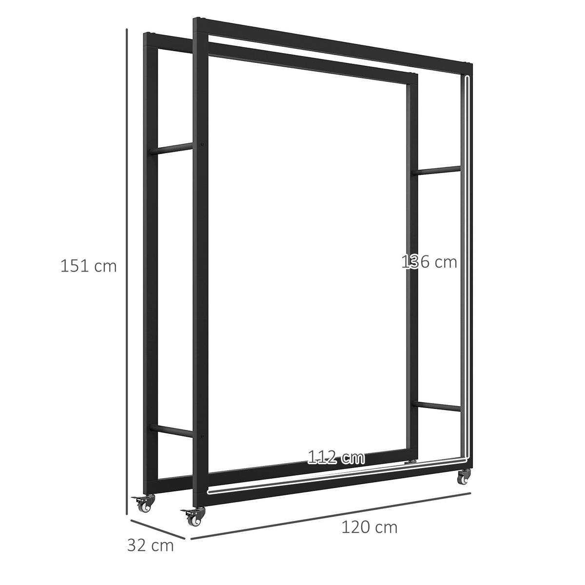 KAMINHOLZREGAL bis 150 kg - Schwarz, Metall (32/151/120cm) - Outsunny
