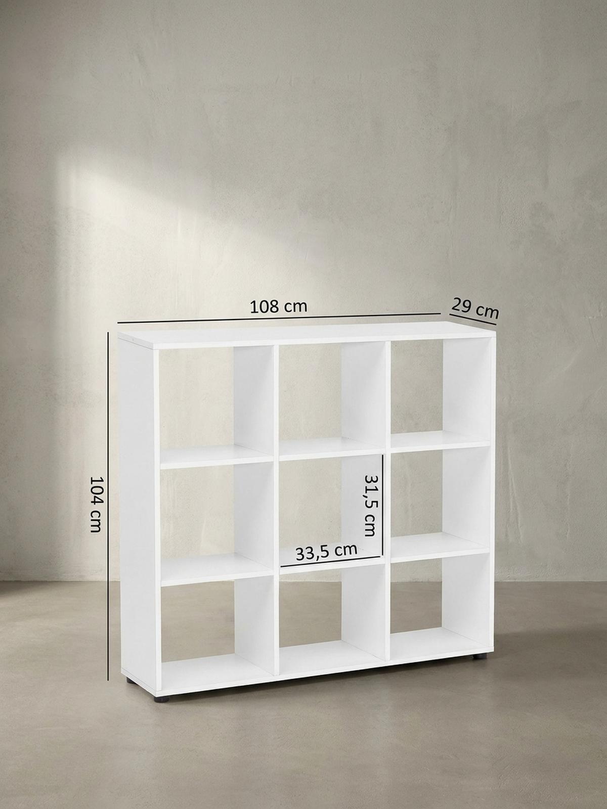 BÜCHERREGAL – Weiß, 8 Fächer, kratzfest, Raumteiler - Weiß, Holz/Kunststoff (108/104/29cm) - KADIMA DESIGN
