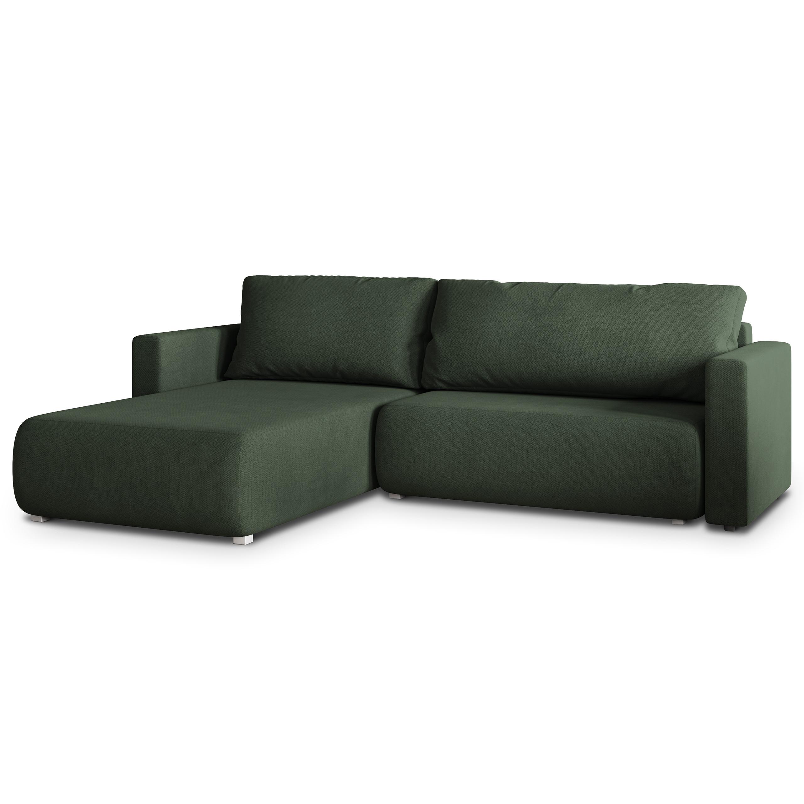 ECKSOFA TURIN Grün Geflochtener Stoff mit Schlaffunktion - Grün, Holz (265/183cm) - MASSENO