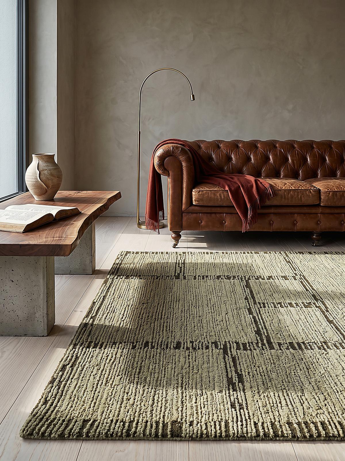 WOLLTEPPICH handgetuftet GANNEL, Blockdesign, Salbeigrün, 140 x 200 cm - Grün, Textil (140/200cm) - KADIMA DESIGN