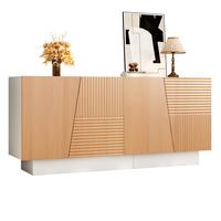 SIDEBOARD 160cm Weiß & Naturholzoptik mit 4 Türen & Geometrischen Rillen - Naturfarben, Holzwerkstoff (160/72/40.5cm) - Urban Meuble