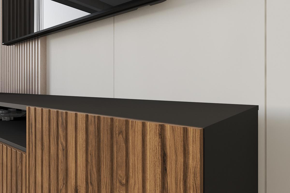 LOWBOARD KITO-S 200x53x41 cm - Schwarz / Katania - Eiche Wotan/Schwarz, Holzwerkstoff (200/53/41cm) - ALTDECOR