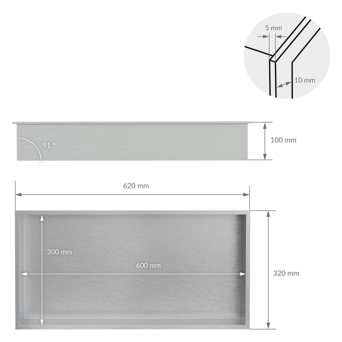 DUSCHNISCHE Silber 60/30 cm - Silberfarben, Metall (60/30/10cm) - LuxeBath