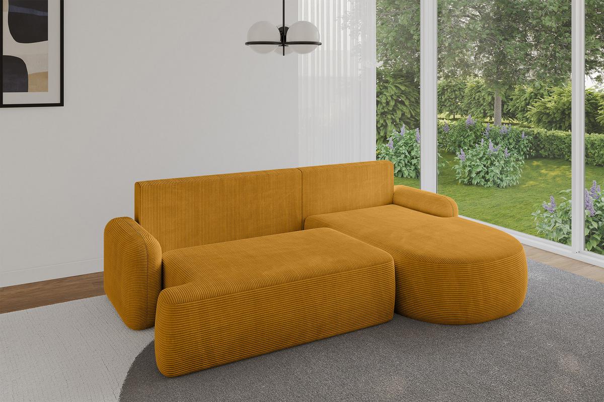 ECKSOFA mit Schlaffunktion und Bettkasten LIRA-L - 264x172x89 Senfgelb - Sandfarben, Holzwerkstoff/Textil (172/264cm) - ALTDECOR