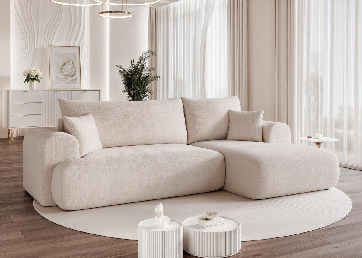 ECKSOFA BLOOM Rechts mit Schlaffunktion und Bettkasten Creme - Creme, Kunststoff/Textil (263/150cm) - Idohome