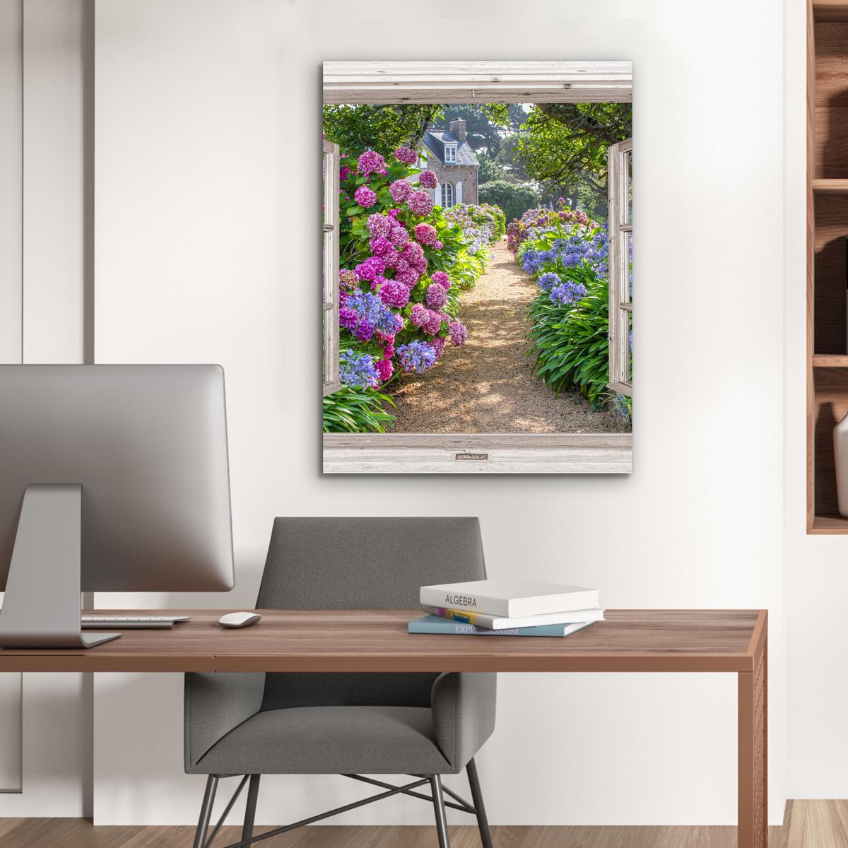METALLBILD Hortensie - Durchsichtig - Blumen - Sommer - Lila - Weg 60x80 cm - Lila, Metall (60/80cm) - MuchoWow