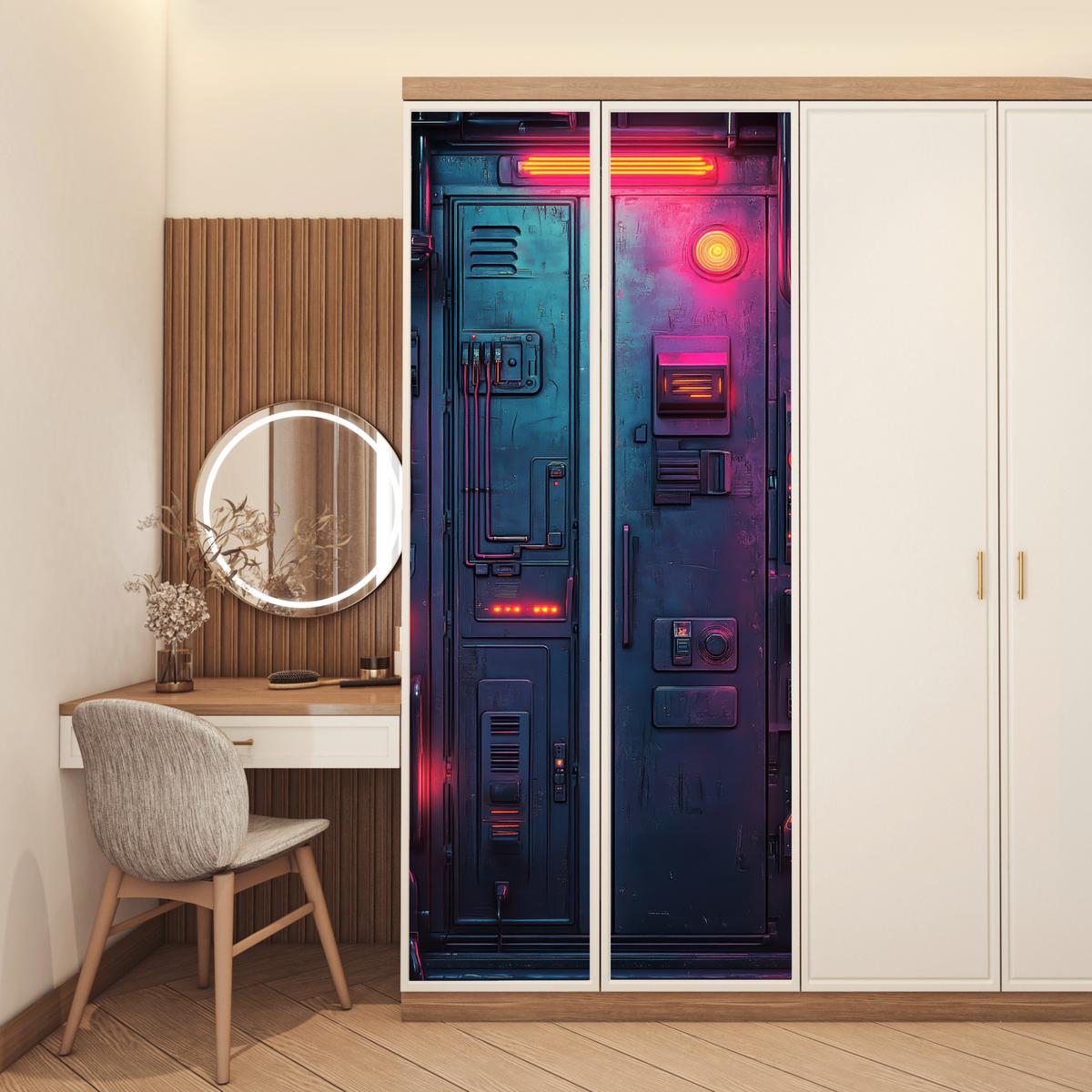 TÜRAUFKLEBER Tür - Futuristisch - Blau - Rosa - Neon 90x235 cm - Türtapete - Anthrazit, Kunststoff (90/0.1cm) - MuchoWow