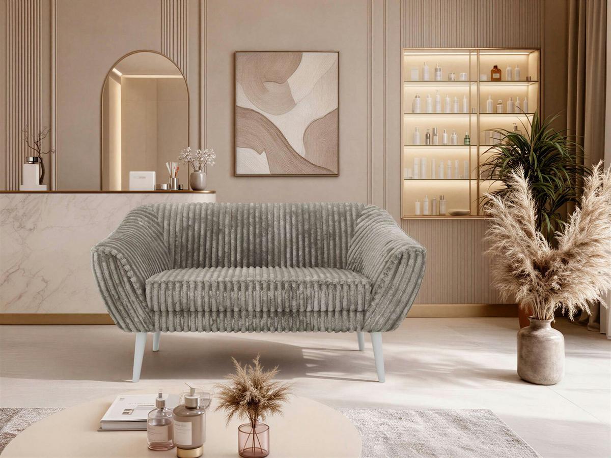 2-SITZER-SOFA PIRS - Hellbraun Cord - Weiße Beine - Hellbraun/Weiß, Holzwerkstoff/Textil (140/75/74cm) - MKS