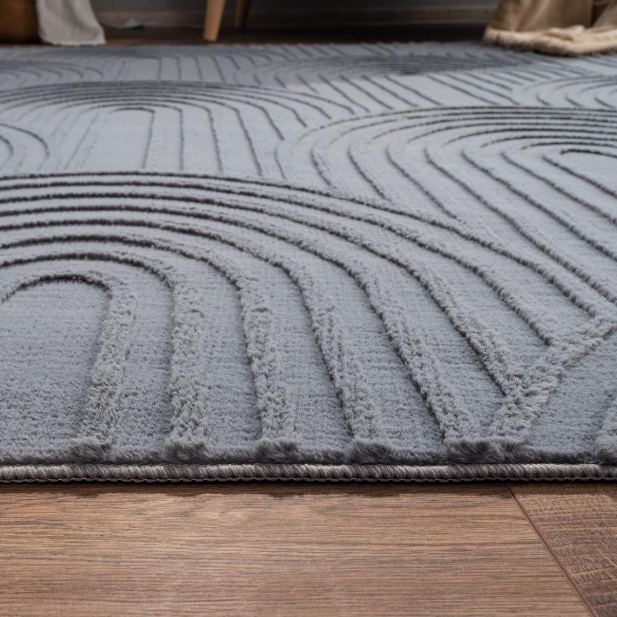 KURZFLORTEPPICH, mit Struktur, aus Polyester, Anthrazit, 80 x 150 cm - Anthrazit, Textil (150/80cm) - KADIMA DESIGN
