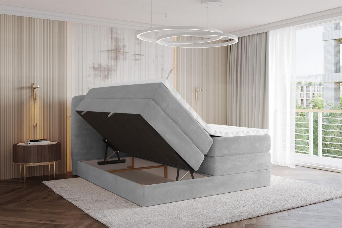 BOXBETT mit Matratze H3|H4 - NINA KING - 180x200 cm - Hellgrau - Hellgrau, Holzwerkstoff (180/200cm) - ALTDECOR