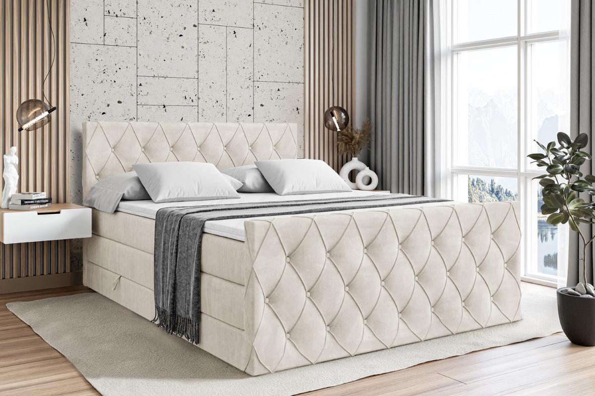 BOXSPRINGBETT AMAY-Z KING - 140x200 - H3/H4 - Ecru - Hellbraun, Holzwerkstoff (140/200cm) - ALTDECOR
