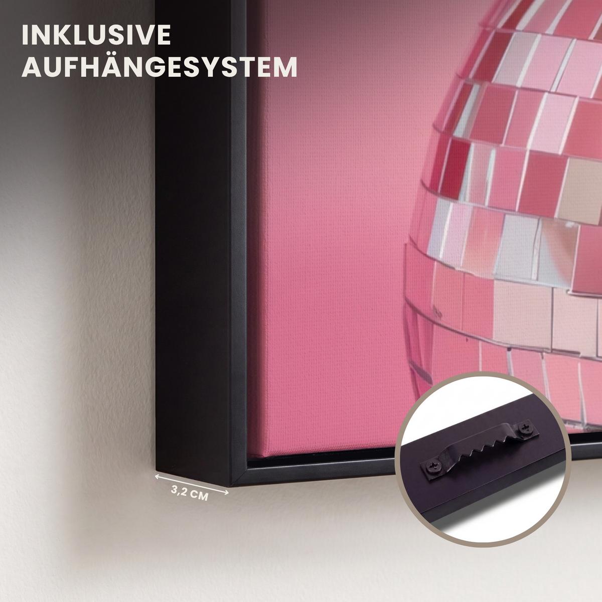 LEINWAND Bilder mit Rahmen - Schleife - Discoball - Kaninchen - 60x80 - Pink, Textil (60/80cm) - MuchoWow