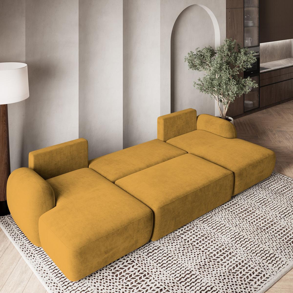 WOHNLANDSCHAFT SAVONA K Gelb Plüsch-Stoff mit Schlaffunktion - Gelb/Schwarz, Holz/Kunststoff (320/90/148cm) - MASSENO