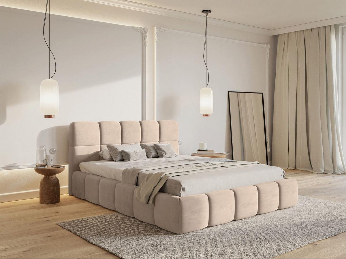 POLSTERBETT Cloudy Beige Samt, 120x200 cm - Beige/Schwarz, Kunststoff/Textil (120/200cm) - Selsey
