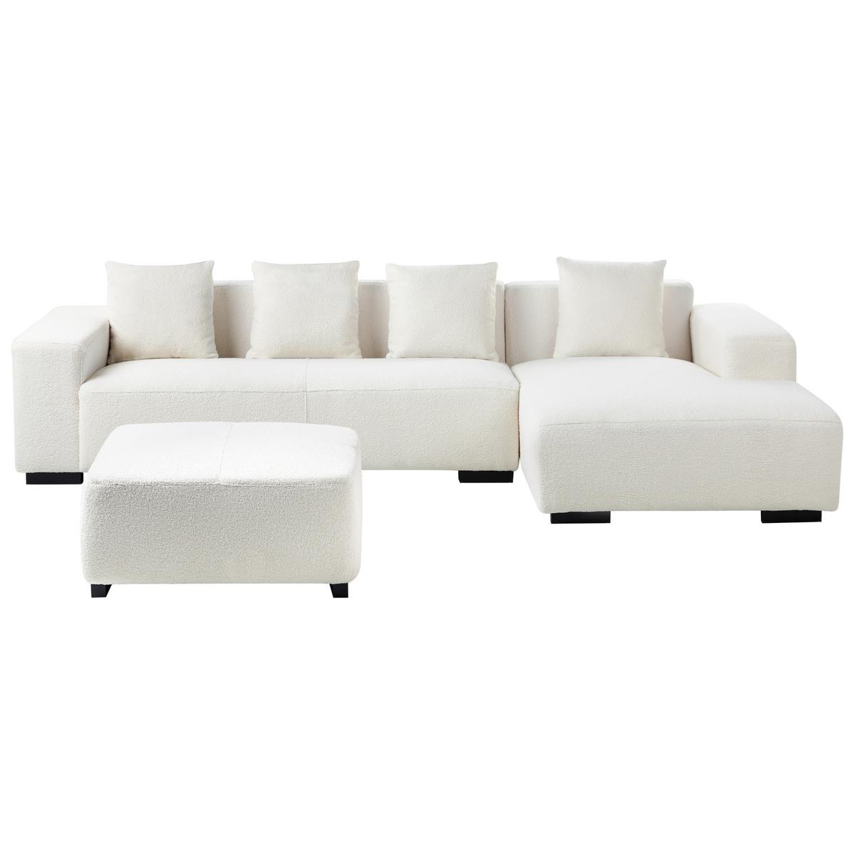 ECKSOFA 4-Sitzer Bouclé Weiß mit Ottomane linksseitig Lungo - Schwarz/Weiß, Textil (285/160cm) - Beliani