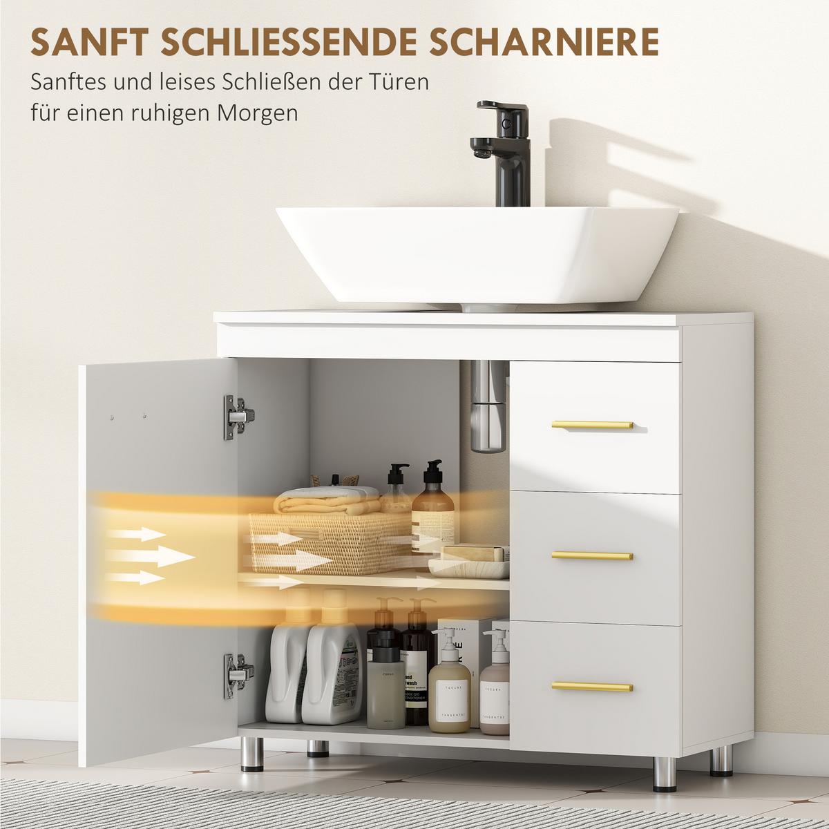 WASCHBECKENUNTERSCHRANK mit Schrankfach, 3 Schublade Weiß - Weiß, Holzwerkstoff (70/65/30cm) - HOMCOM