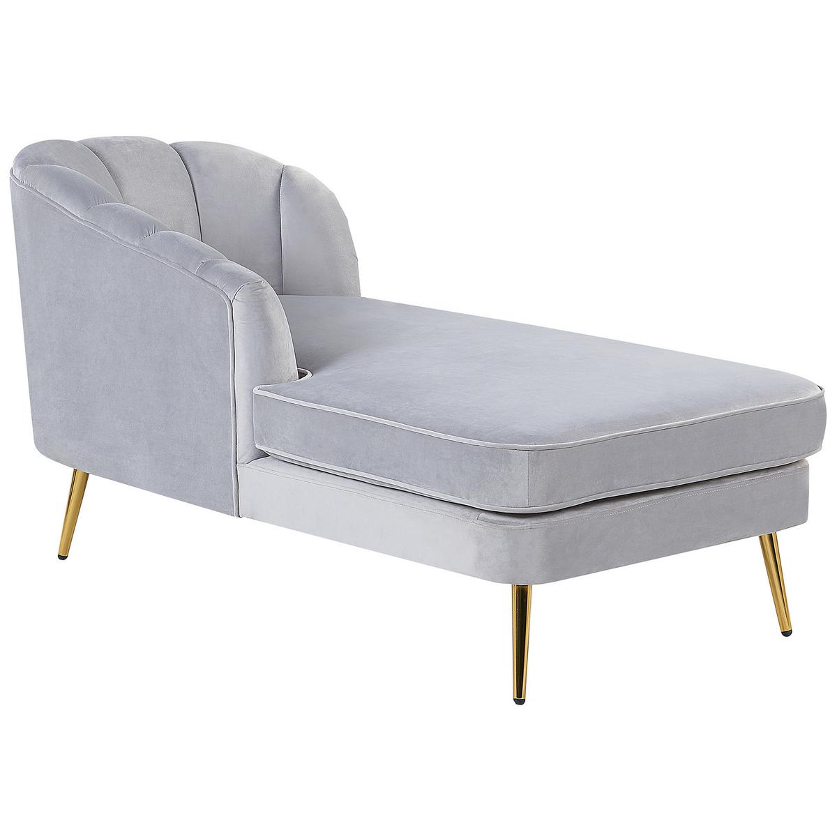 CHAISELONGUE Samtstoff hellgrau rechtsseitig Allier - Goldfarben/Grau, Textil (150/75/76cm) - Beliani