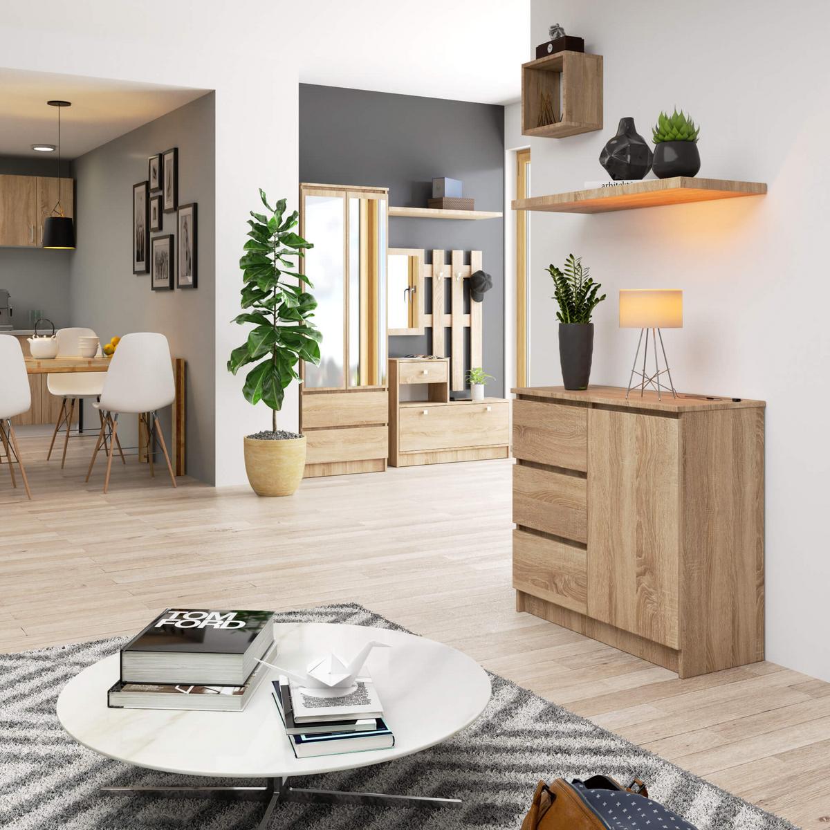 KOMMODE Eiche Sonoma 77/80/35 - Sonoma Eiche, Holzwerkstoff (80/77/35cm) - RAUMHIRSCH FURNITURE