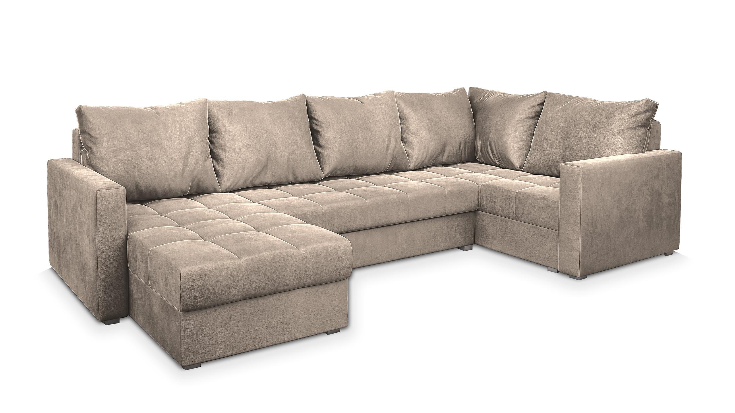 WOHNLANDSCHAFT LORIVO L-S Beige Plüsch-Stoff mit Schlaffunktion - Beige/Grau, Holz/Kunststoff (285/85/150cm) - MASSENO