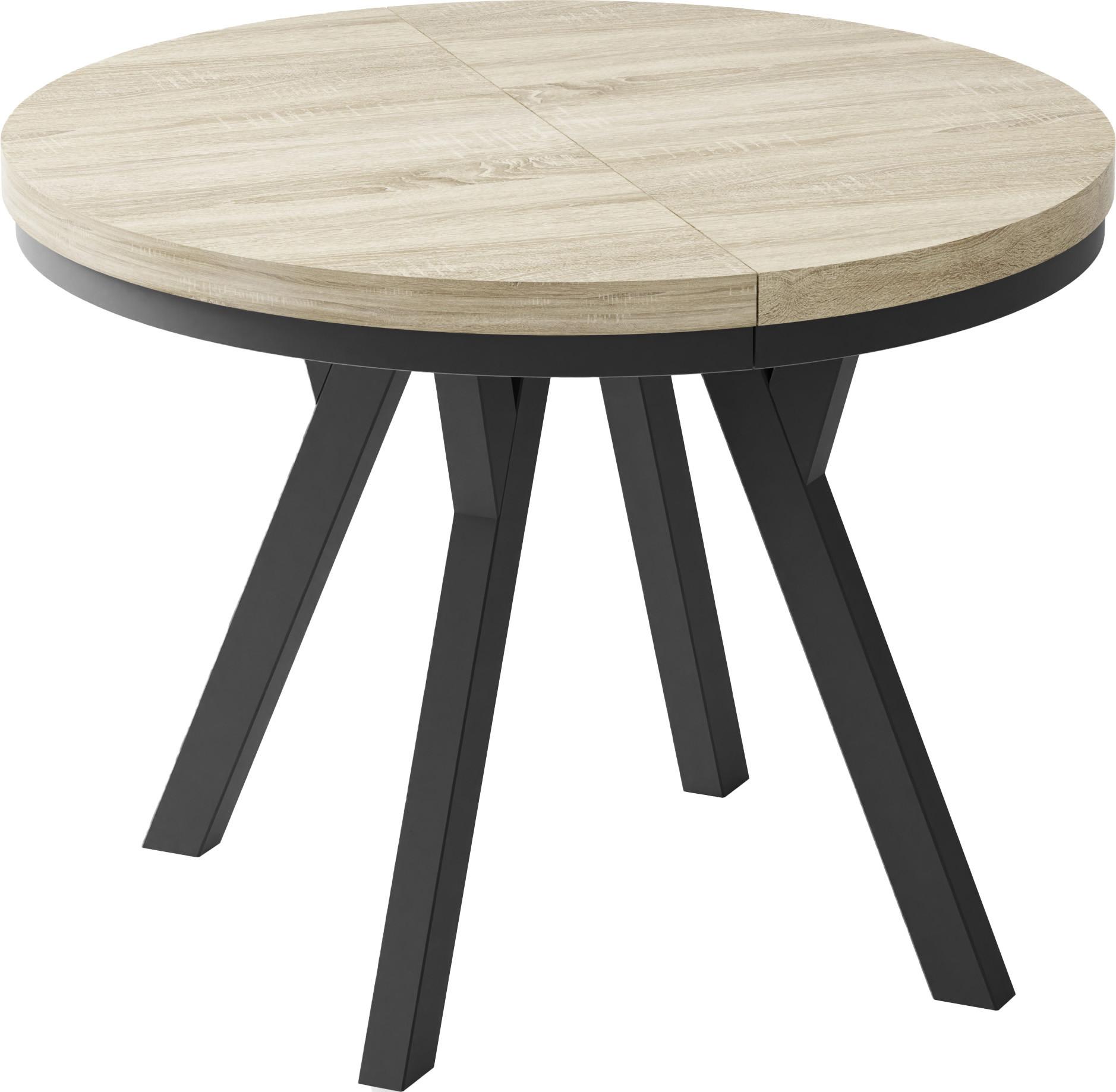 ESSTISCH Lume runder ausziehbarer, Sonoma Eiche 90-170/90/76 cm - Schwarz/Sonoma Eiche, Holz/Holzwerkstoff (90/170/76cm) - WFL GROUP