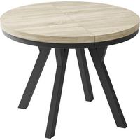 ESSTISCH Lume runder ausziehbarer, Sonoma Eiche 90-170/90/76 cm - Schwarz/Sonoma Eiche, Holz/Holzwerkstoff (90/170/76cm) - WFL GROUP