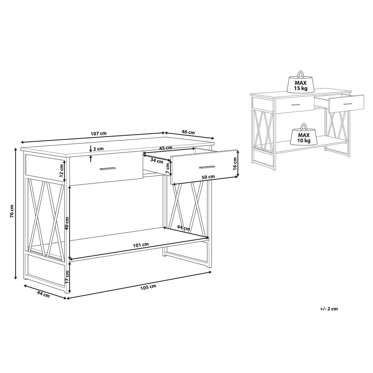 KONSOLENTISCH Holzoptik braun 2 Schubladen Ayden - Dunkelbraun/Schwarz, Holzwerkstoff (46/107/76cm) - Beliani