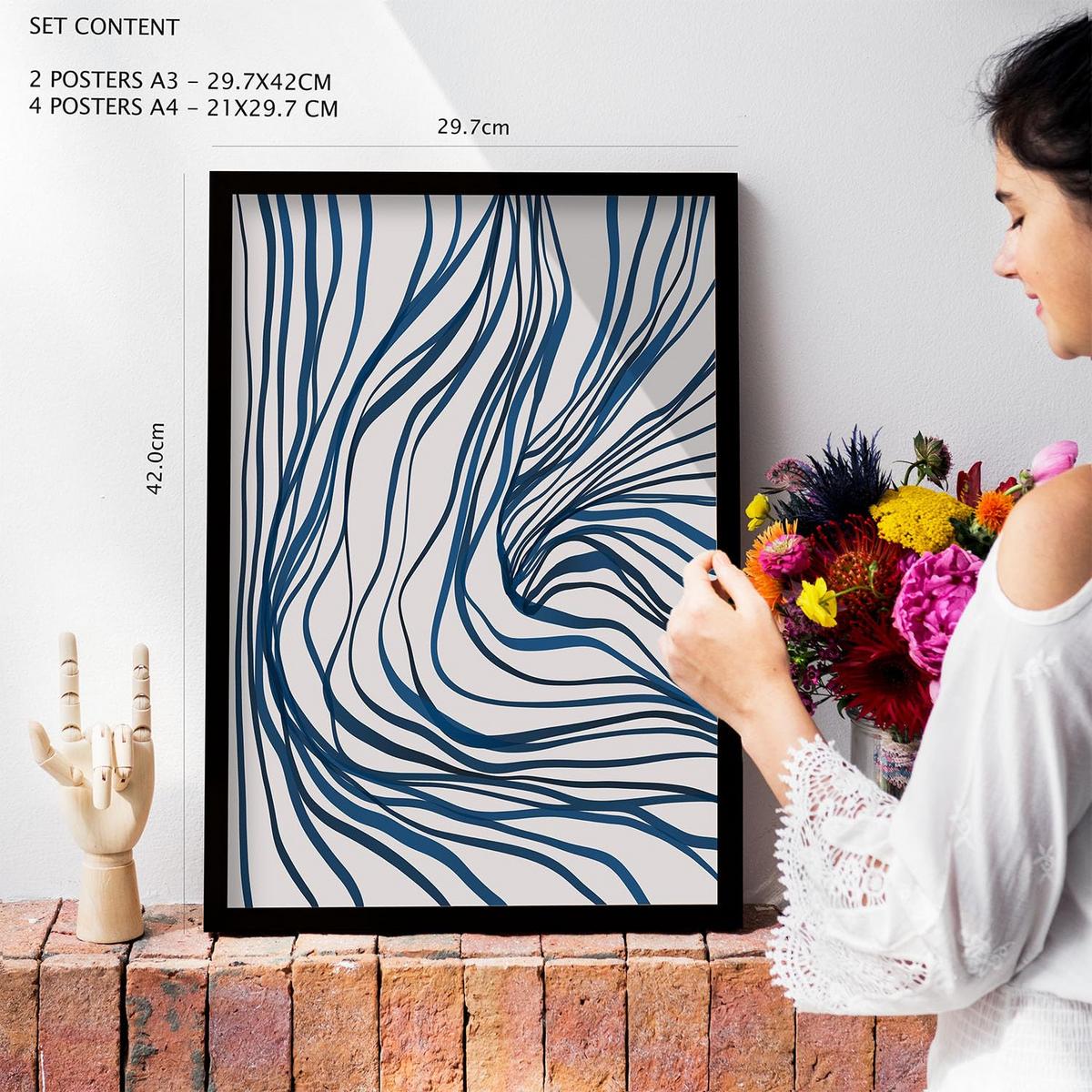 POSTER Set Mit 6 Bezaubernde Schnur In Form Abstracts Ästhetische Dekorative Gemälde Für Ihr Wohnzimmer Schlafzimmer Zuhause A3 & A4 Schwarzer Rahmen - Schwarz, Papier (29/3cm) - Nacnic