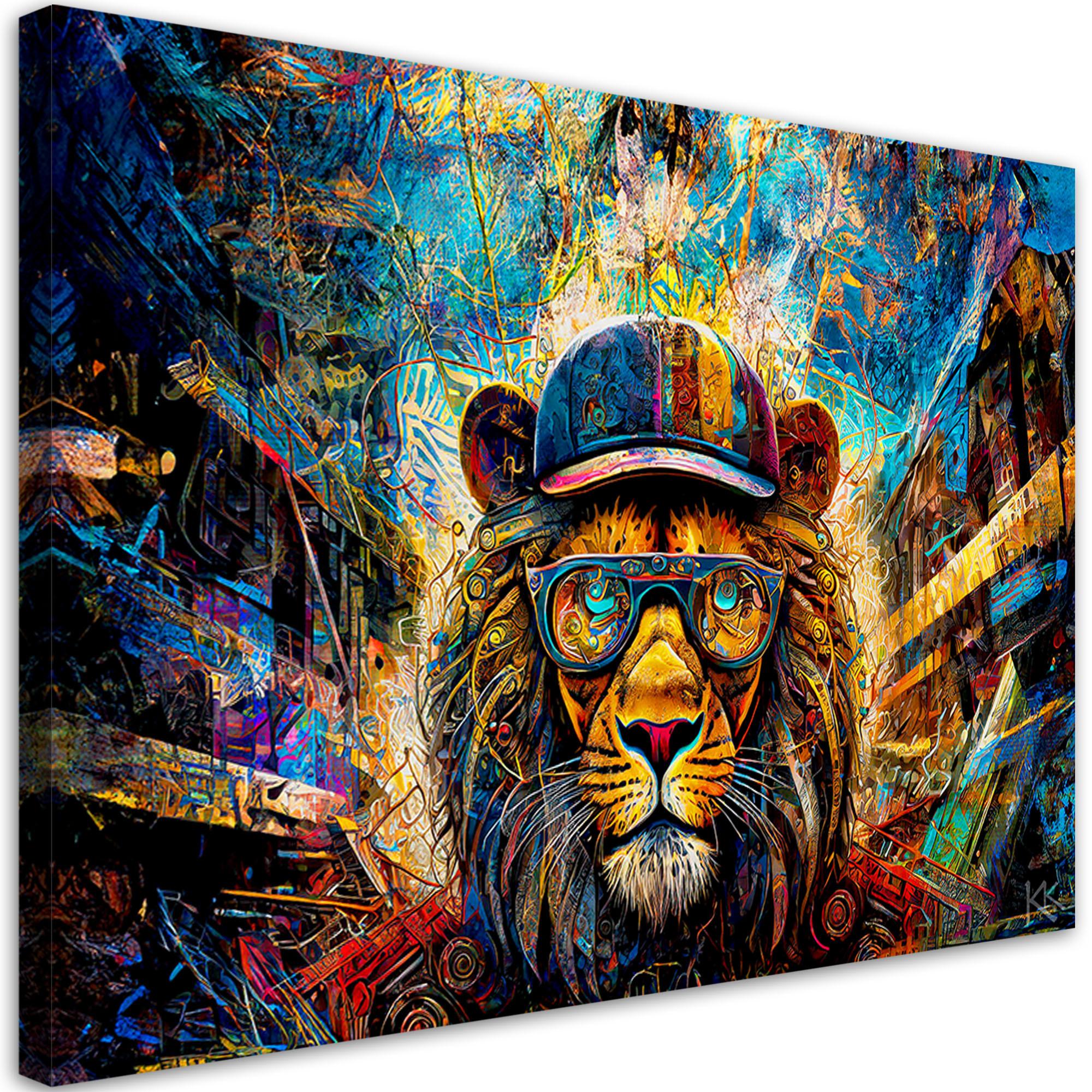 LEINWANDBILD Löwe Tiere Bunt 60x40cm - Multicolor, Textil (60/40cm) - Feeby