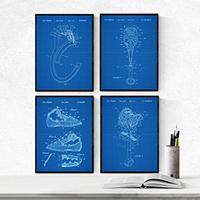 POSTER Set mit 4 Blau KLETTERN Patenten A4 Schwarzer Rahmen - Schwarz, Papier (29.7/3cm) - Nacnic