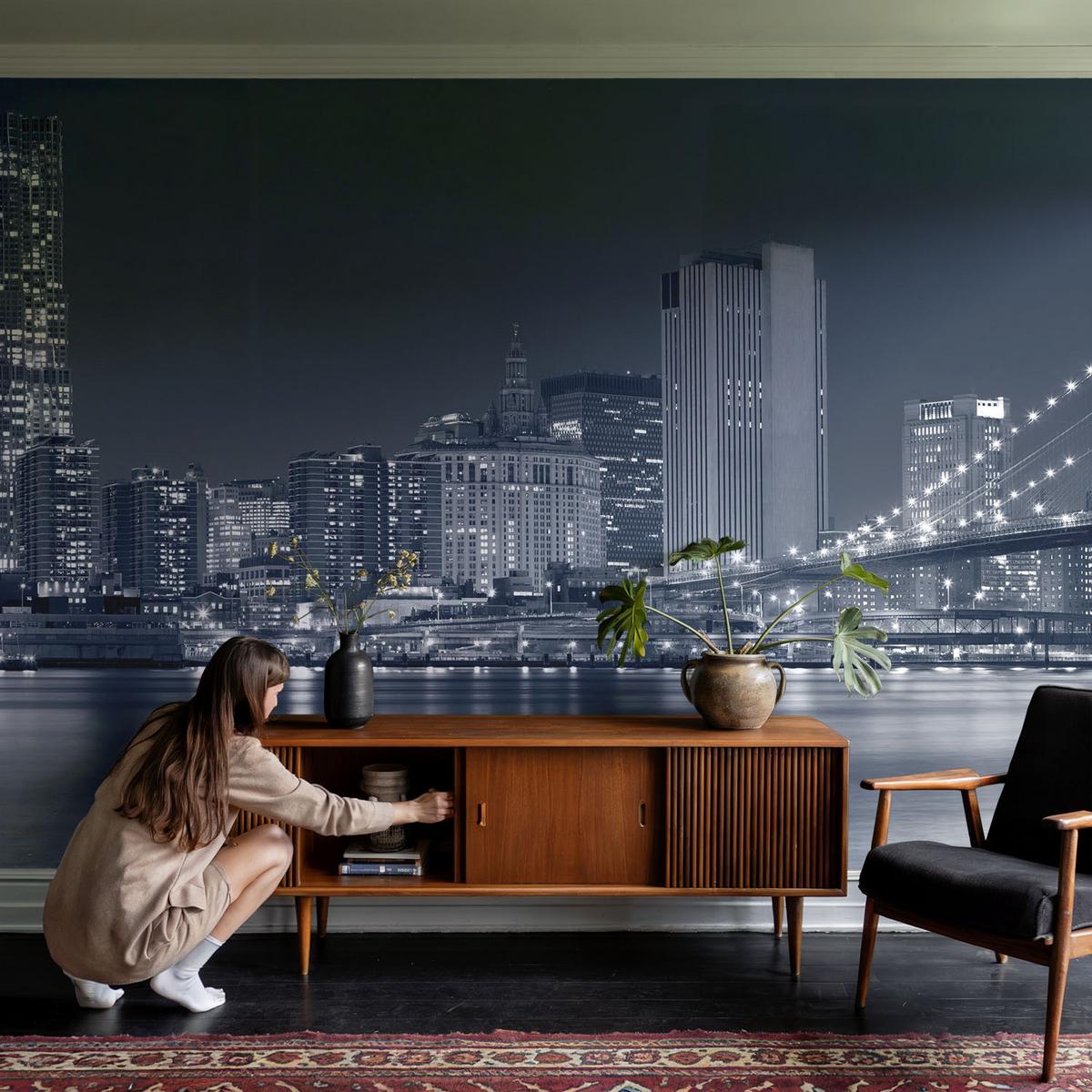 FOTOTAPETE 152x104 cm - Nachtstadt - Schwarz, Textil (152/104cm) - Wallfluent