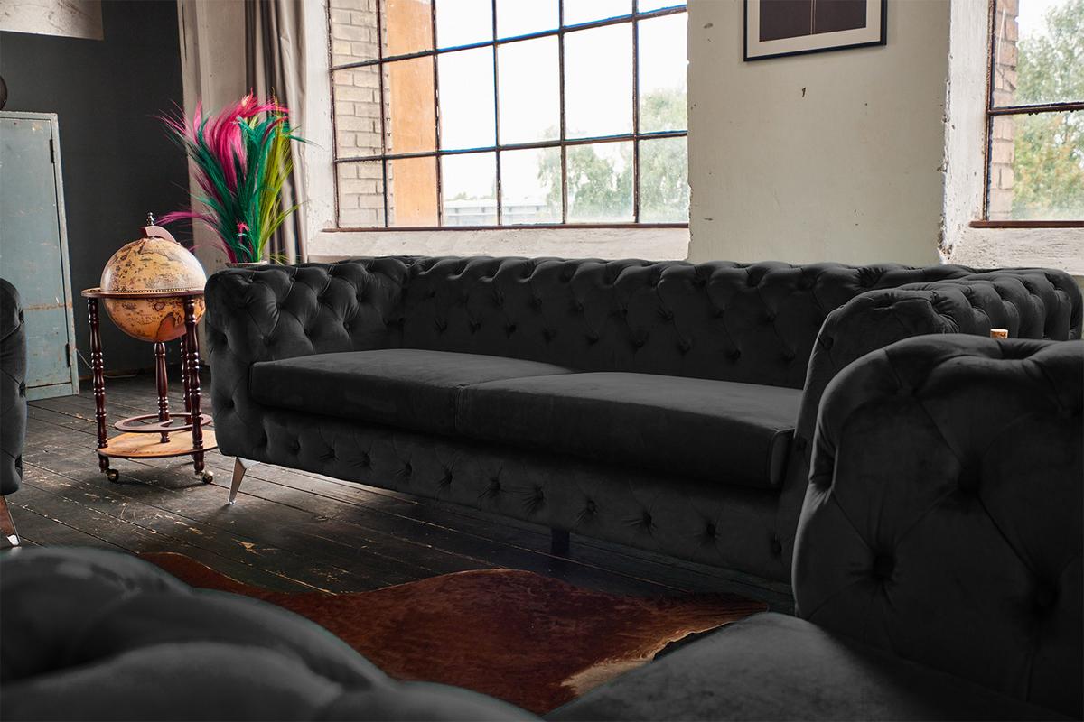 SOFA NARLA Schwarz Velvet - Silberfarben/Schwarz, Textil (219/68/84cm) - KAWOLA