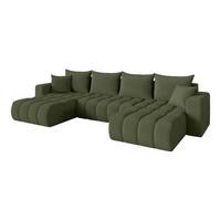 WOHNLANDSCHAFT mit Schlaffunktion und Bettkasten MILA-U-v1 378x194x86 Grün Bouclé - Schwarz/Olivgrün, Holzwerkstoff/Kunststoff (378/86/194cm) - ALTDECOR