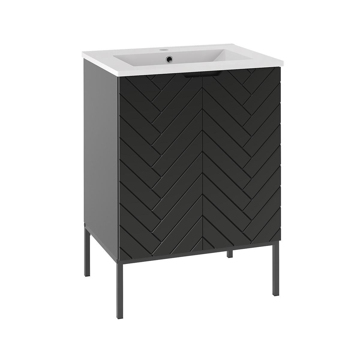 BADMÖBEL 60cm Daria 2er-Set Schwarz - Schwarz, Holzwerkstoff (60/84/45.8cm) - Petits-meubles