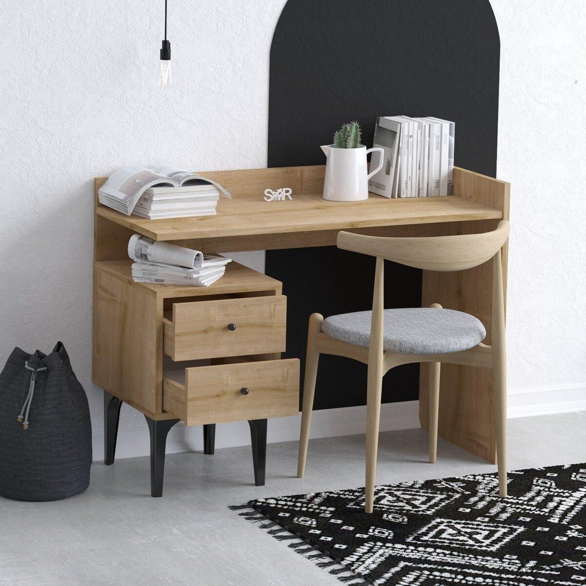 SCHREIBTISCH mit 2 Aufbewahrungsschubladen Holzdekor Eiche B100 cm - PUUK - Apfelbaumfarben, Holzwerkstoff (100/45/80cm) - Calicosy
