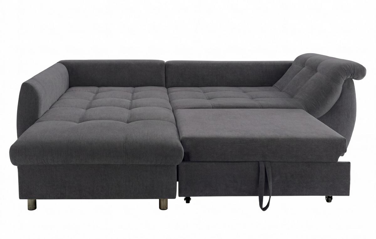 ECKSOFA mit Schlaffunktion, Wellenunterfederung, Ottomane links B250/T190/H84 cm, Liegefl. 179x190 cm, Mikrofaser Anthrazit / 17008 - Chromfarben/Anthrazit, Textil/Metall (250/190cm) - luma-home