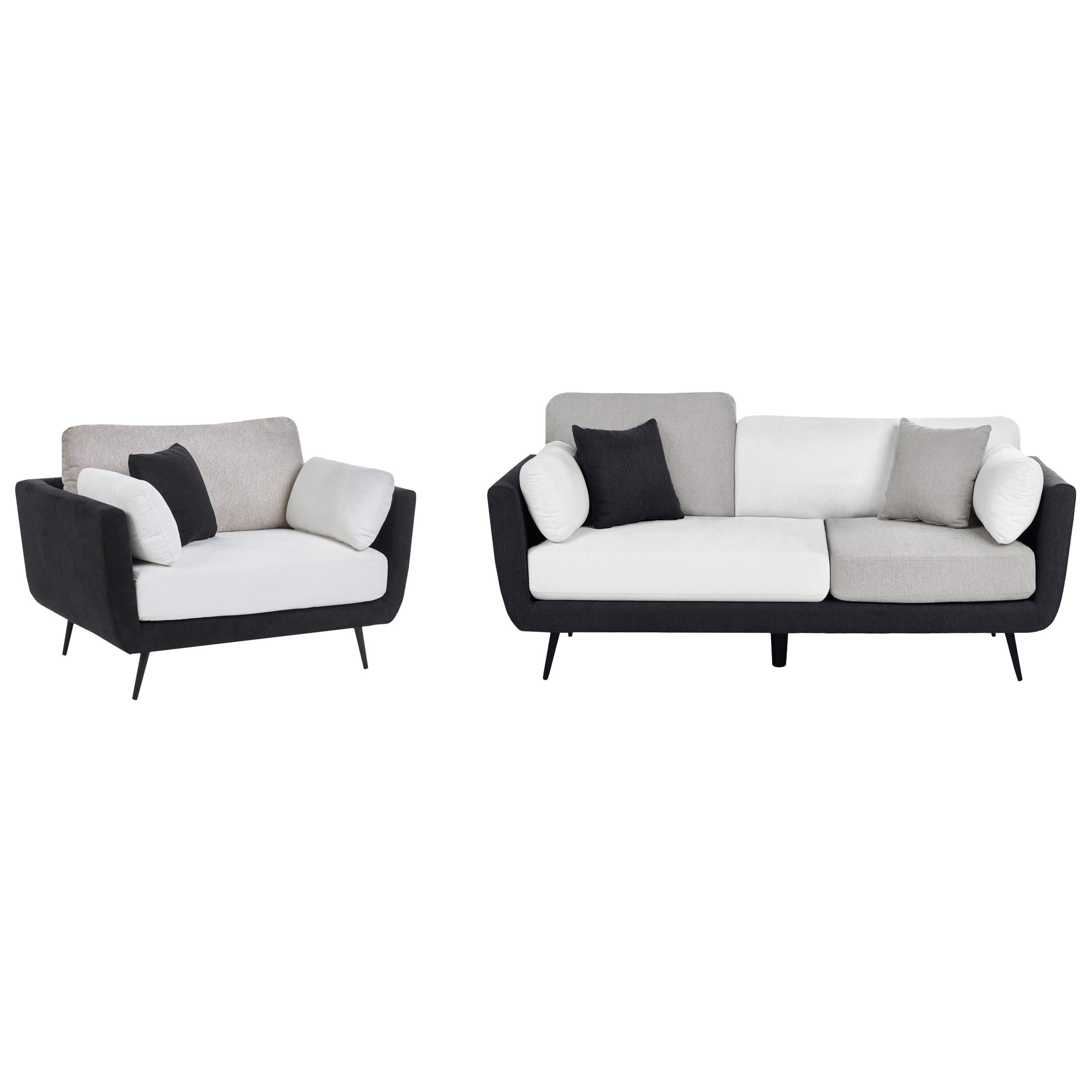 SOFA-SET 4-Sitzer Stoff Schwarz Bolga - Hellbraun/Schwarz, Textil (185/89/83cm) - Beliani
