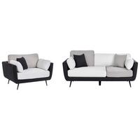 SOFA-SET 4-Sitzer Stoff Schwarz Bolga - Hellbraun/Schwarz, Textil (185/89/83cm) - Beliani