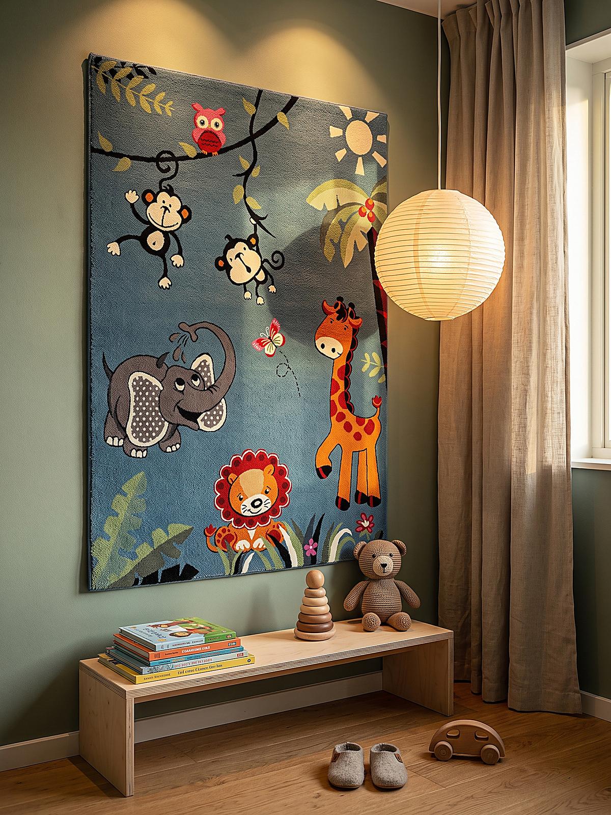 SPIELTEPPICH CASOLA Dschungel-Tiere Polypropylen Blau 80 x 150 cm - Blau, Textil (80/150cm) - KADIMA DESIGN