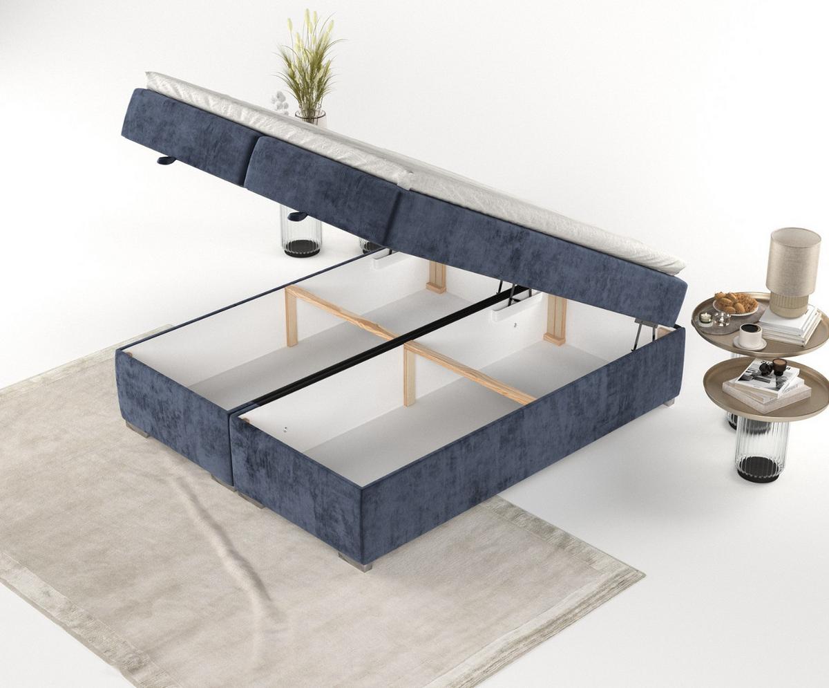 BOXBETT Reto 200/200 cm Marineblau im Lotta Stoff - Chromfarben/Dunkelblau, Holz/Holzwerkstoff (200/200cm) - AltaBeds