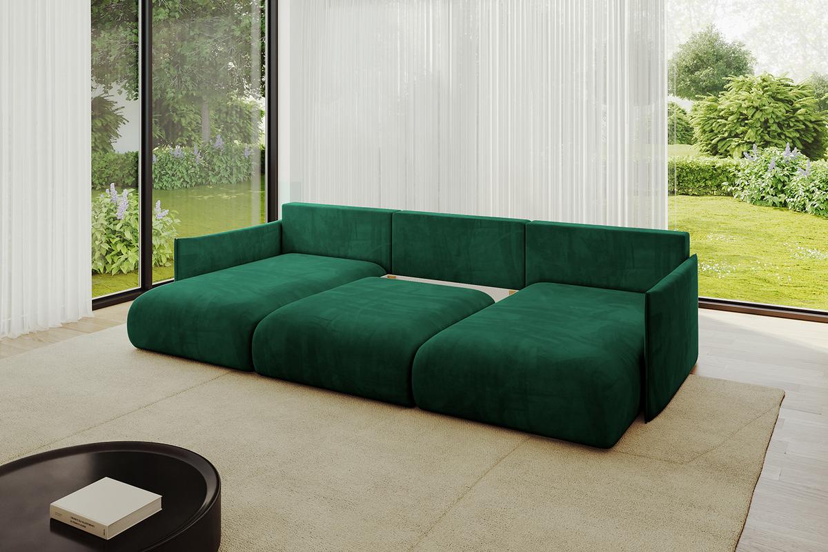 WOHNLANDSCHAFT mit Schlaffunktion und Bettkasten ONESK-U 317x177x72 Dunkelgrün Velours - Dunkelgrün, Holzwerkstoff/Kunststoff (317/72/177cm) - ALTDECOR