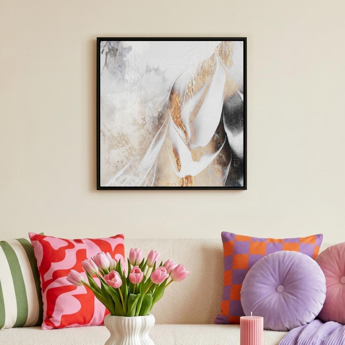 LEINWAND Bilder mit Rahmen - Luxus - Abstrakt - Gold - Weiß - 50x50 - Goldfarben, Textil (50/50cm) - MuchoWow