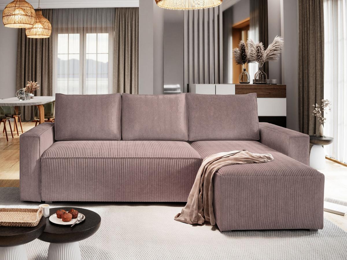 ECKSOFA POTARO Lila Kordstoff mit Schlaffunktion - Lila/Grau, Holz/Kunststoff (232/140cm) - MASSENO