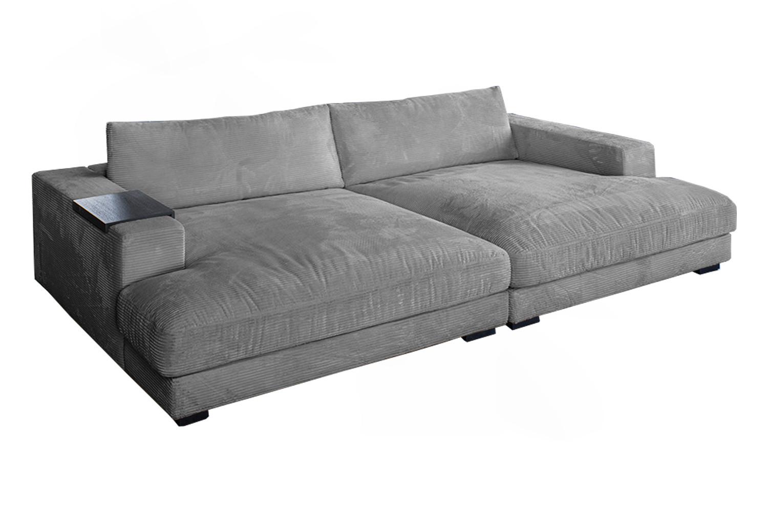 BIG SOFA XL MIT TABLETT MADELINE Grau Cord - Schwarz/Grau, Kunststoff/Textil (290/85/190cm) - KAWOLA