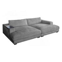 BIG SOFA XL MIT TABLETT MADELINE Grau Cord - Schwarz/Grau, Kunststoff/Textil (290/85/190cm) - KAWOLA