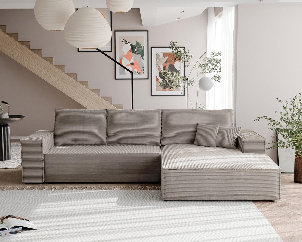 ECKSOFA NOVA Rechts mit Schlaffunktion und Bettkasten Cappuccino - Cappuccino, Kunststoff/Textil (294/185cm) - Idohome