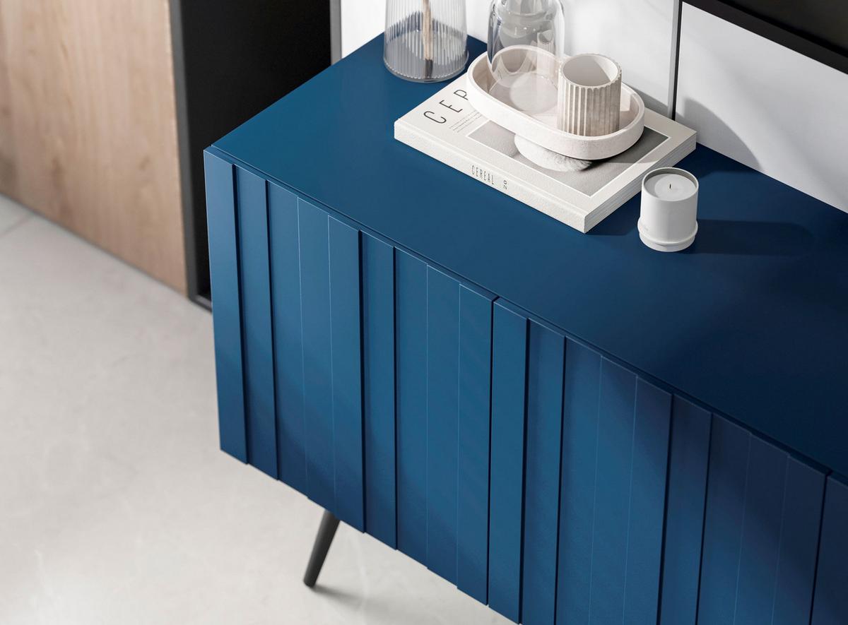 TV-LOWBOARD 2-er Set Elpis Marineblau mit Metallbeinen 150 cm Glamour - Blau/Schwarz, Holzwerkstoff (300/60.5/36.5cm) - Meble Lindner
