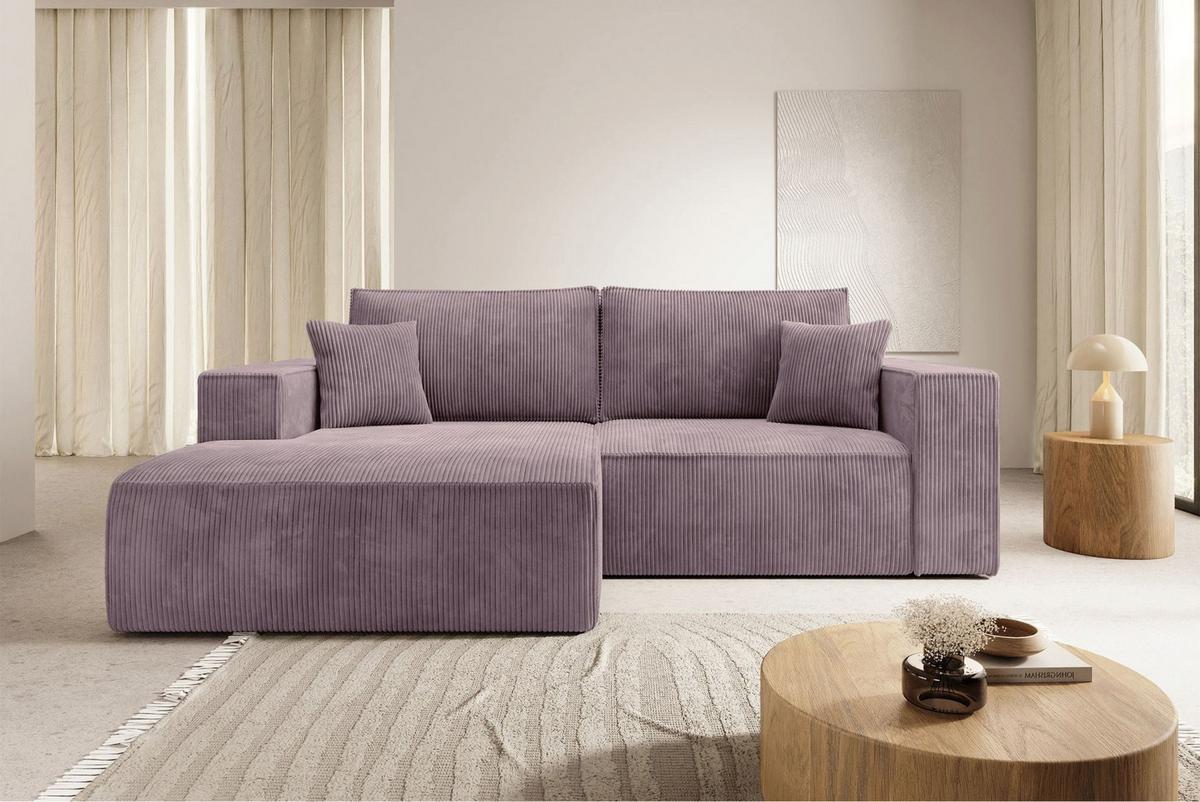 ECKSOFA Farese Mini mit Cordbezug Mauve, links - Flieder/Schwarz, Textil (240/167cm) - Selsey