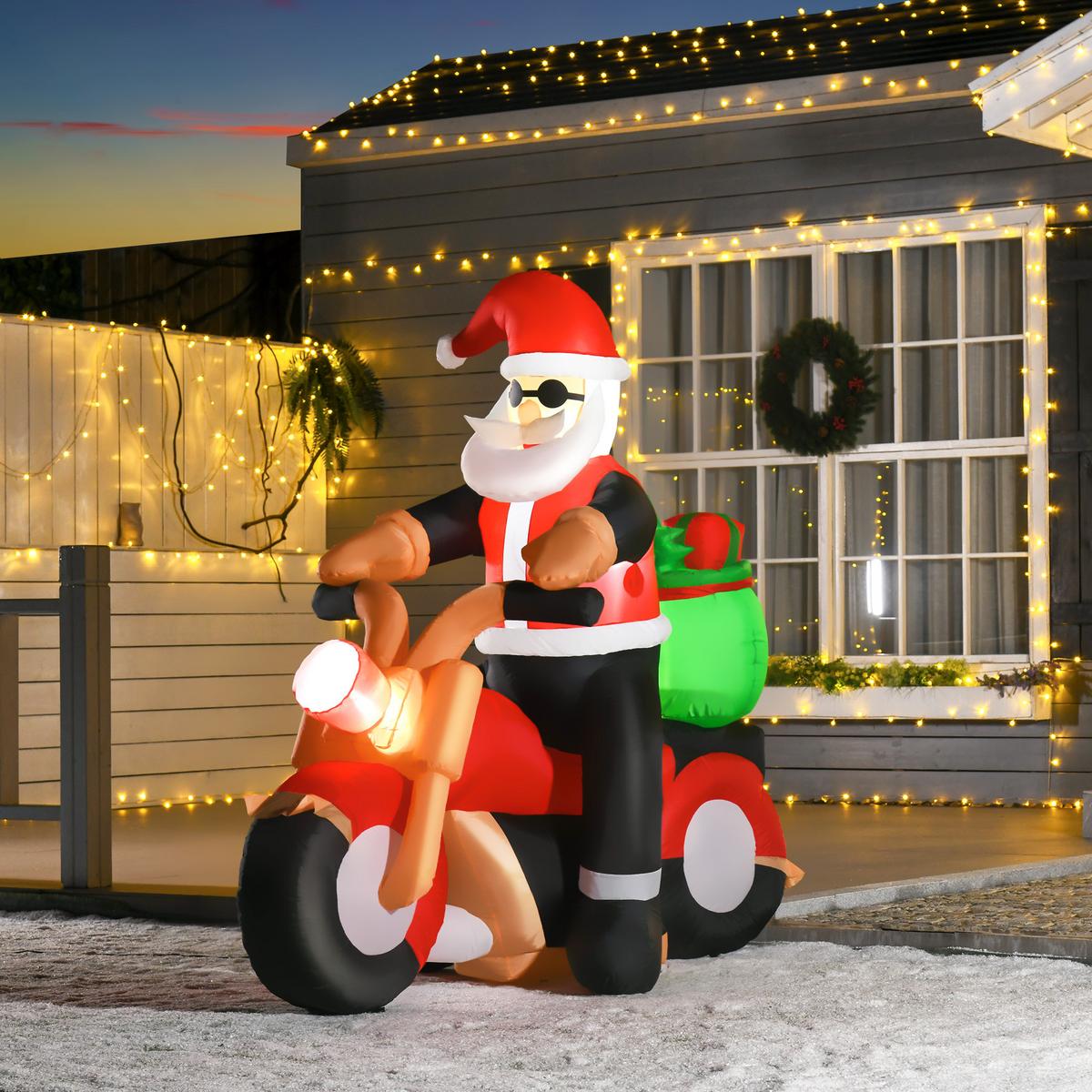 AUFBLASBARER Weihnachtsmann auf einem Motorrad 165 cm Santa Claus Geschenk LED - Multicolor, Kunststoff (90/165/180cm) - HOMCOM