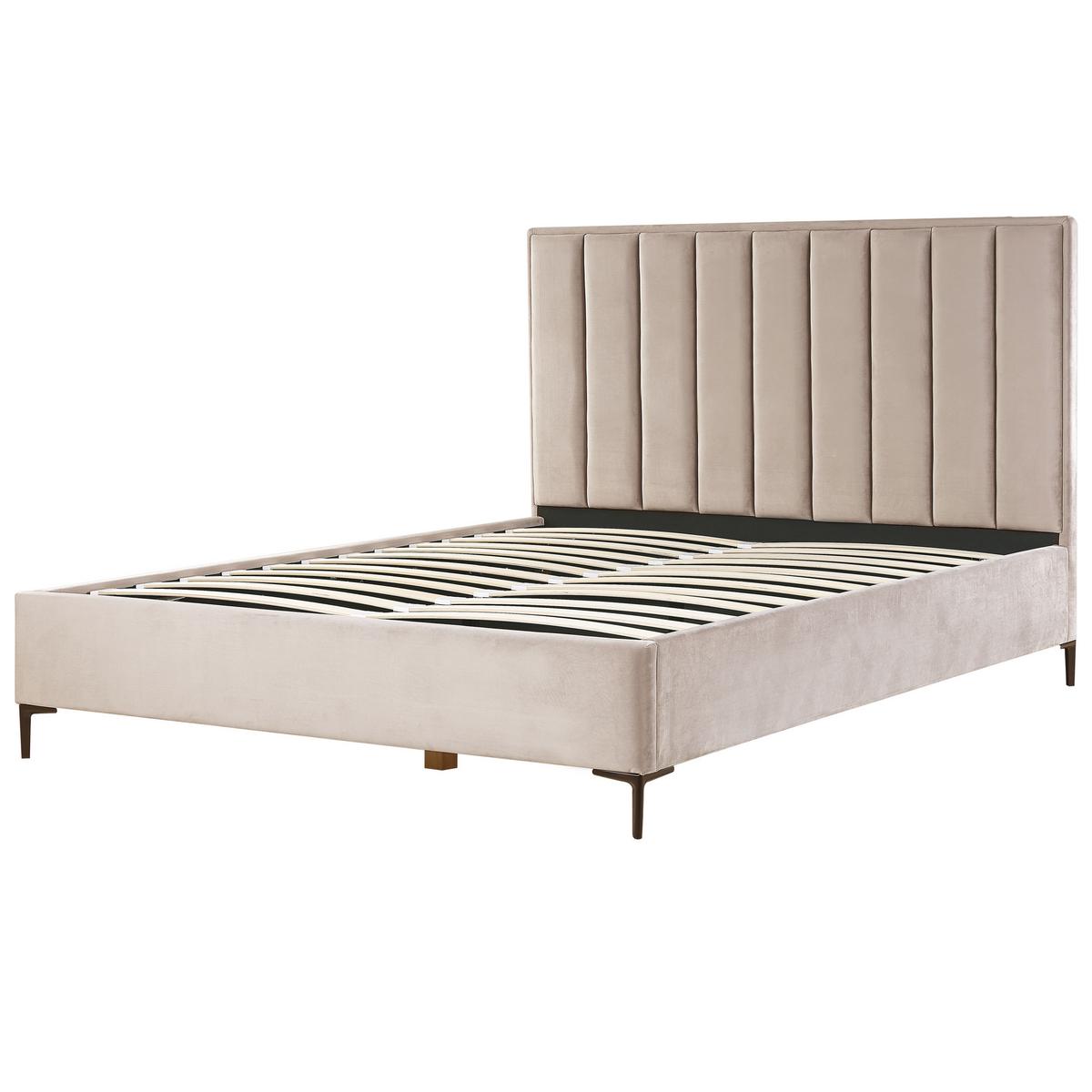 BETT mit Stauraum 180/200 cm Taupe Sezanne - Taupe/Schwarz, Textil (180/200cm) - Beliani